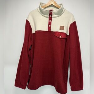 Unique Wool Unisex Red White Colorblock 1/4 Zip Fleece Pullover Sweater Size L